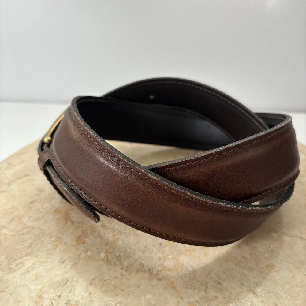 LL BEAN Mens Genuine Leather Belt Dark Brown Brass Buckle Made in Turkey Casual